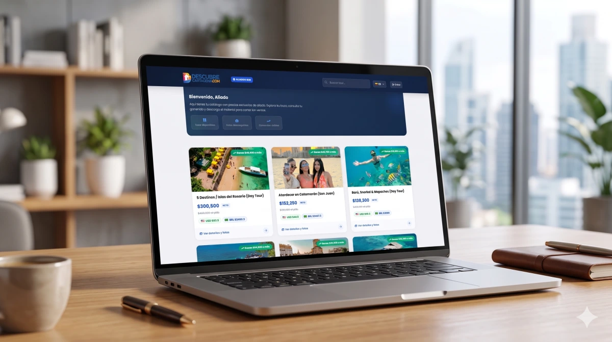Captura del portal B2B de Descubre Cartagena para agencias de viajes